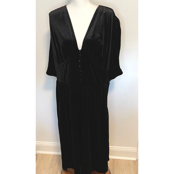 Lauren Ralph Lauren Plus Size Velvet Puff Sleeve Midi Dress In Black Size 3X New - Picture 2 of 15